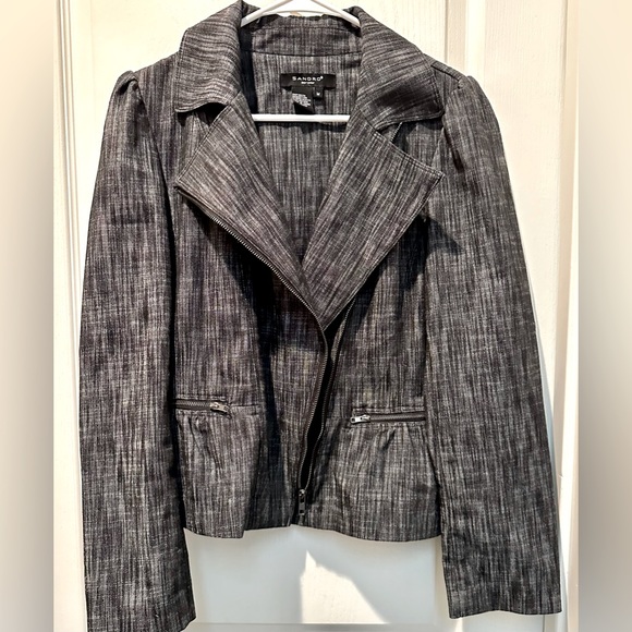 Sandro Heathered Peplum Moto Jacket w Diagonal Zip Offers Versatile Styling - Picture 2 of 9
